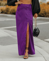 Kallie Satin Slit Maxi Skirt - Purple