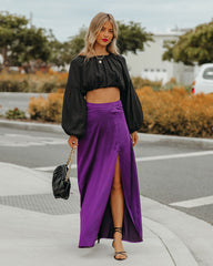 Kallie Satin Slit Maxi Skirt - Purple