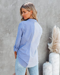 Kalvin Cotton Colorblock Button Down Top