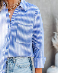 Kalvin Cotton Colorblock Button Down Top