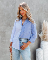 Kalvin Cotton Colorblock Button Down Top