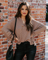 Kambree Cotton Blend Collared Knit Top - Almond