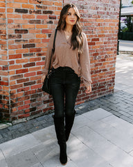 Kambree Cotton Blend Collared Knit Top - Almond