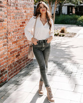 Kambree Cotton Blend Collared Knit Top - Ivory