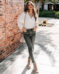 Kambree Cotton Blend Collared Knit Top - Ivory