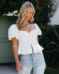 Kambry Cotton Pleated Crop Top - White