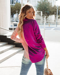 Kamia Satin Colorblock Button Down Blouse - Pink Purple