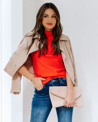 Kashmira Mock Neck Knit Top - Coral