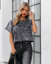 Kaylor Cropped Mineral Wash Pocket Tee - Charcoal