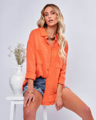 Keane Cotton Frayed Button Down Top - Orange