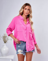 Keane Cotton Frayed Button Down Top - Pink