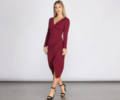 Keily Formal Ruched Crepe Midi Dress