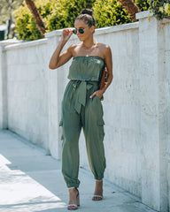 Kelly Strapless Pocketed Utility Jumpsuit - Olive