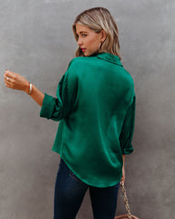 Kelsa Satin Button Down Pocket Blouse