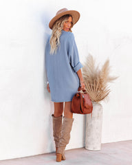 Kennedy Cotton Pocketed Button Down Tunic - Blue Shadow