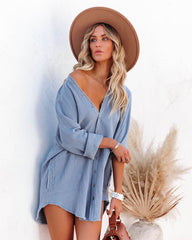 Kennedy Cotton Pocketed Button Down Tunic - Blue Shadow