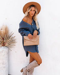 Kennedy Cotton Pocketed Button Down Tunic - Denim