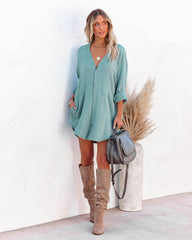 Kennedy Cotton Pocketed Button Down Tunic - Green