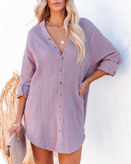 Kennedy Cotton Pocketed Button Down Tunic - Lavender