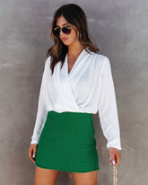 Kennedy Tweed Frayed Mini Skirt - Emerald