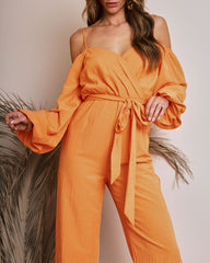 Key West Off The Shoulder Wide Leg Jumpsuit - Tangerine