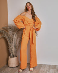 Key West Off The Shoulder Wide Leg Jumpsuit - Tangerine