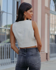 Khloe Pocketed Cropped Vest - Natural