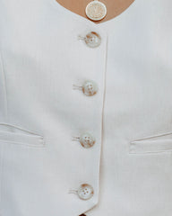 Khloe Pocketed Cropped Vest - Natural