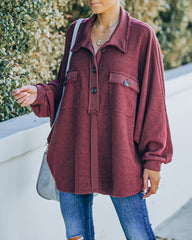 Kiandra Cotton French Terry Henley Top - Burgundy