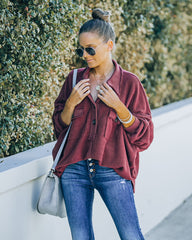 Kiandra Cotton French Terry Henley Top - Burgundy