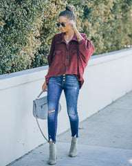 Kiandra Cotton French Terry Henley Top - Burgundy