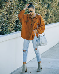 Kiandra Cotton French Terry Henley Top - Camel