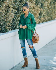 Kiandra Cotton French Terry Henley Top - Hunter Green