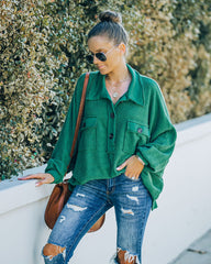 Kiandra Cotton French Terry Henley Top - Hunter Green