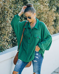 Kiandra Cotton French Terry Henley Top - Hunter Green