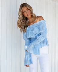 Kim Polka Dot Off The Shoulder Blouse - Powder Blue