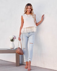 Kinsley Tiered Tulle Crop Top - Vintage Cream