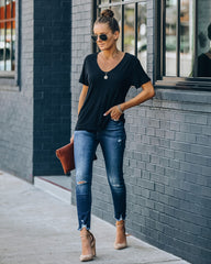 Kinsley V-Neck Pocket Tee - Black