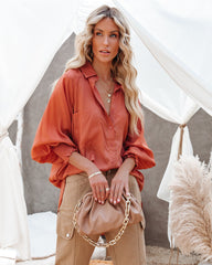 Kinzie Tencel Pocketed Button Down Top - Soft Clay