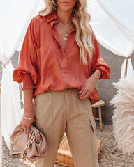 Kinzie Tencel Pocketed Button Down Top - Soft Clay