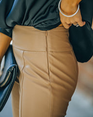 Kiva High Rise Faux Leather Flare Pants - Camel