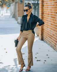 Kiva High Rise Faux Leather Flare Pants - Camel