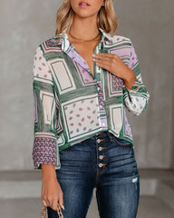 Kollin Mix Print Button Down Blouse