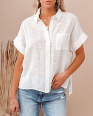 Krissy Cotton Woven Button Down Top - White