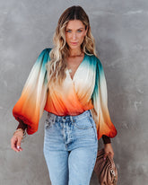 Kylah Ombre Drape Bodysuit - Teal Multi