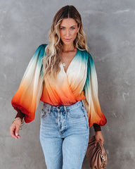 Kylah Ombre Drape Bodysuit - Teal Multi