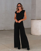 Kyle Asymmetrical Neck Wide Leg Jumpsuit - Black