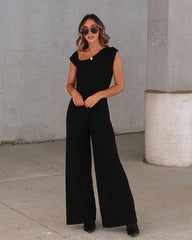 Kyle Asymmetrical Neck Wide Leg Jumpsuit - Black