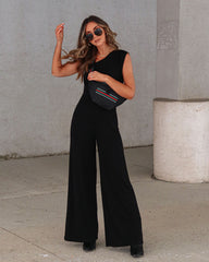 Kyle Asymmetrical Neck Wide Leg Jumpsuit - Black