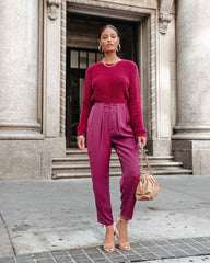 Lacey Pocketed High Rise Trousers - Plum